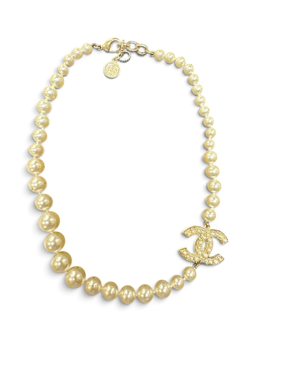 CHANEL 100th Anniversary Pearl Necklace with Gold CC Crystal Pendant- Authentic